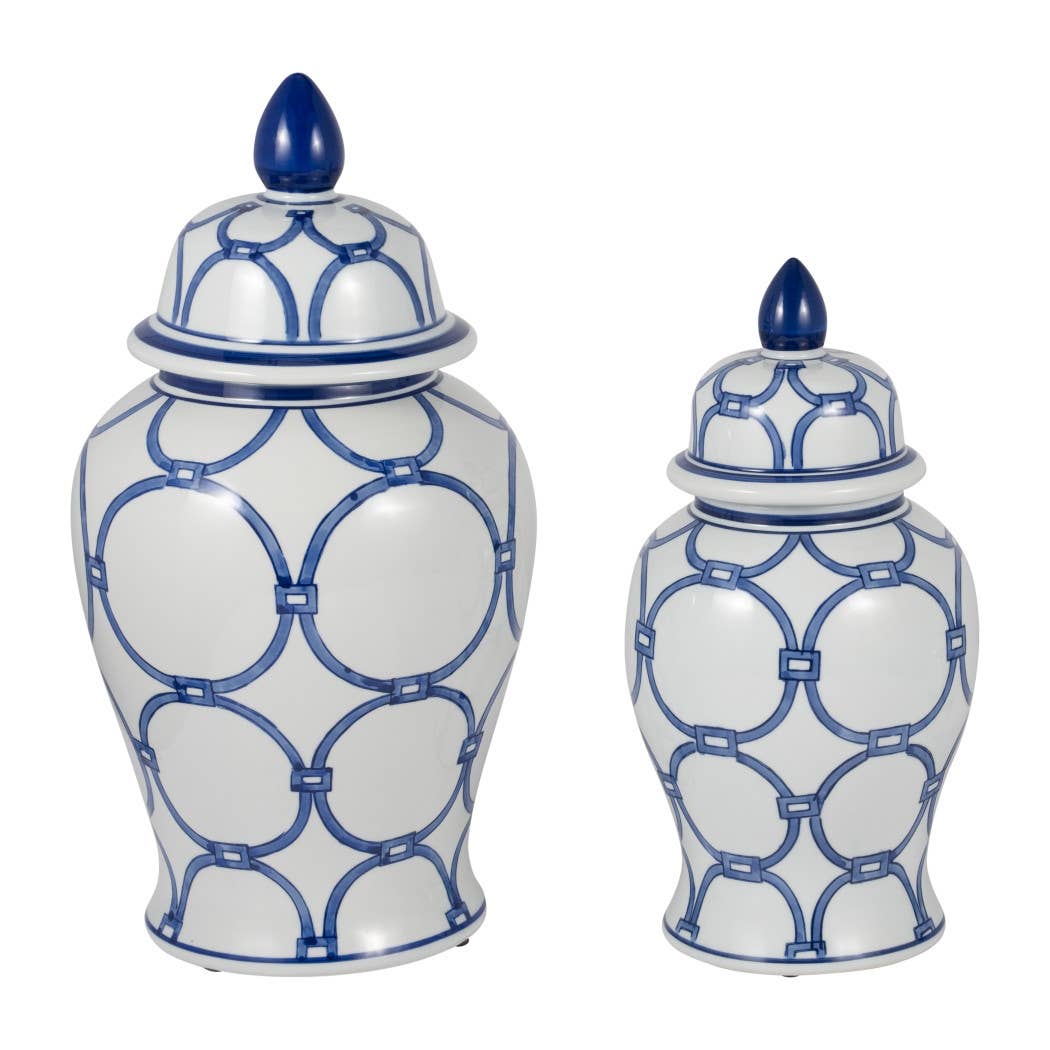 Ceramic Classic Links Decorative Temple Jar - Blue, 18 in.