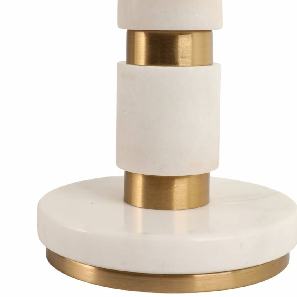 White/Gold 27x14 in. Stacked Marble Table Lamp with 2 Pulls