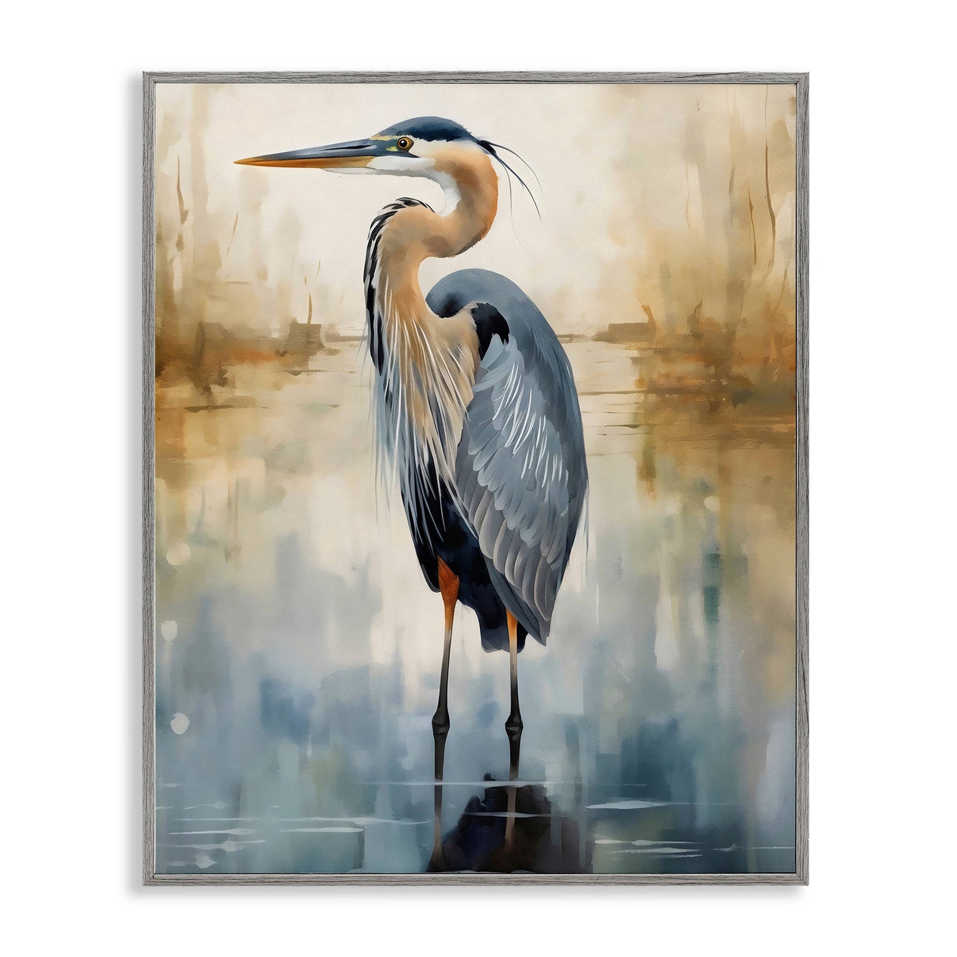 Peaceful Heron over Abstract - Framed Wall Art