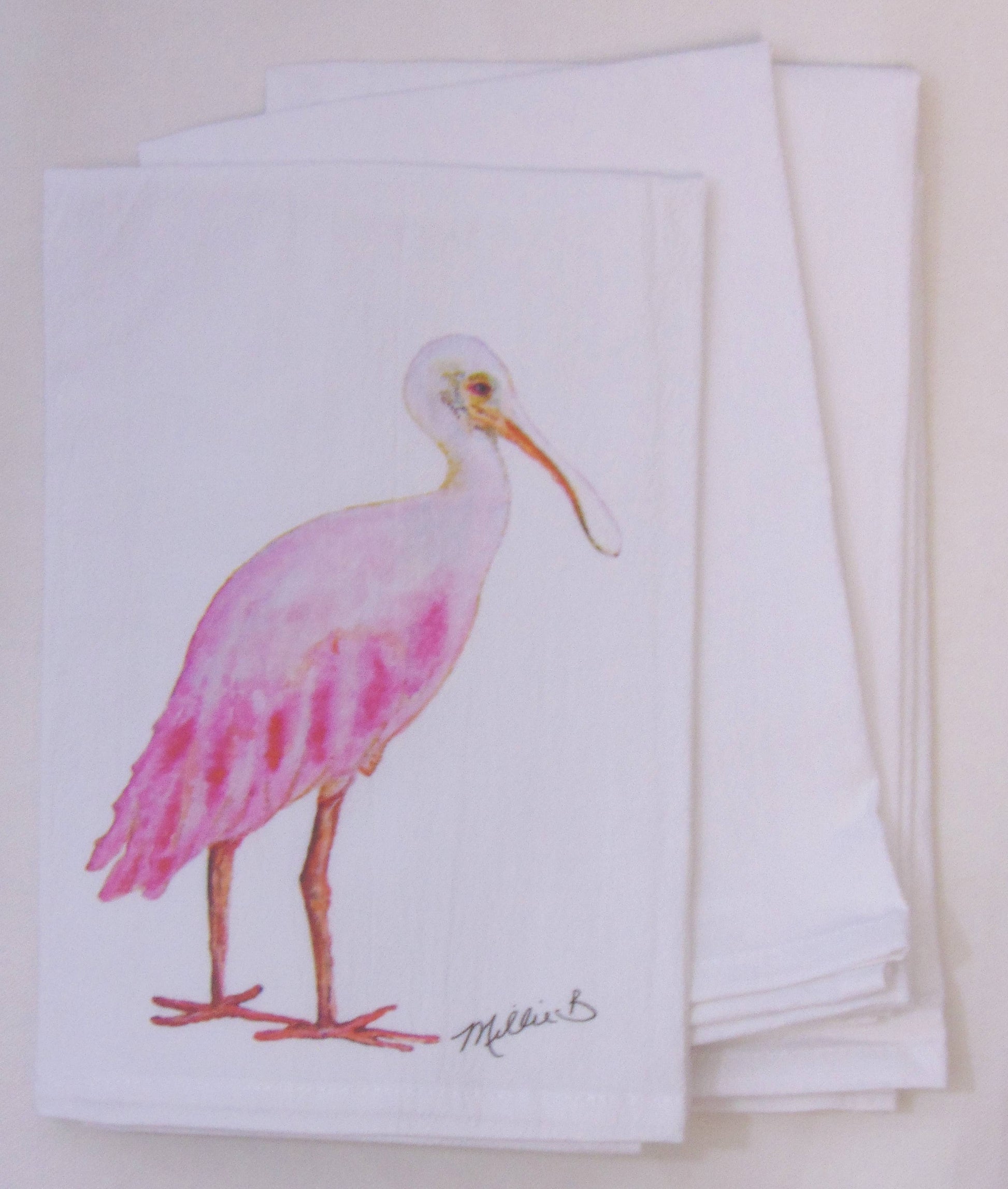 Limited Edition Spoonbill on White Flour Sack Towel