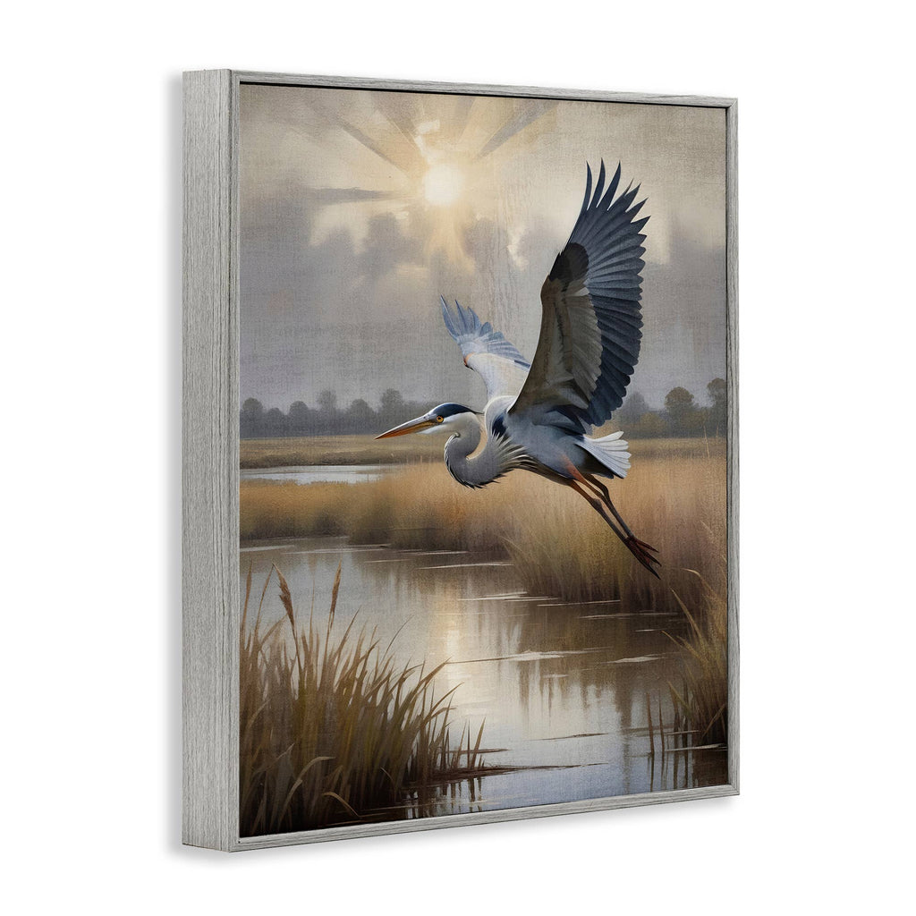 Heron Flight over Wetlands - Framed Wall Art