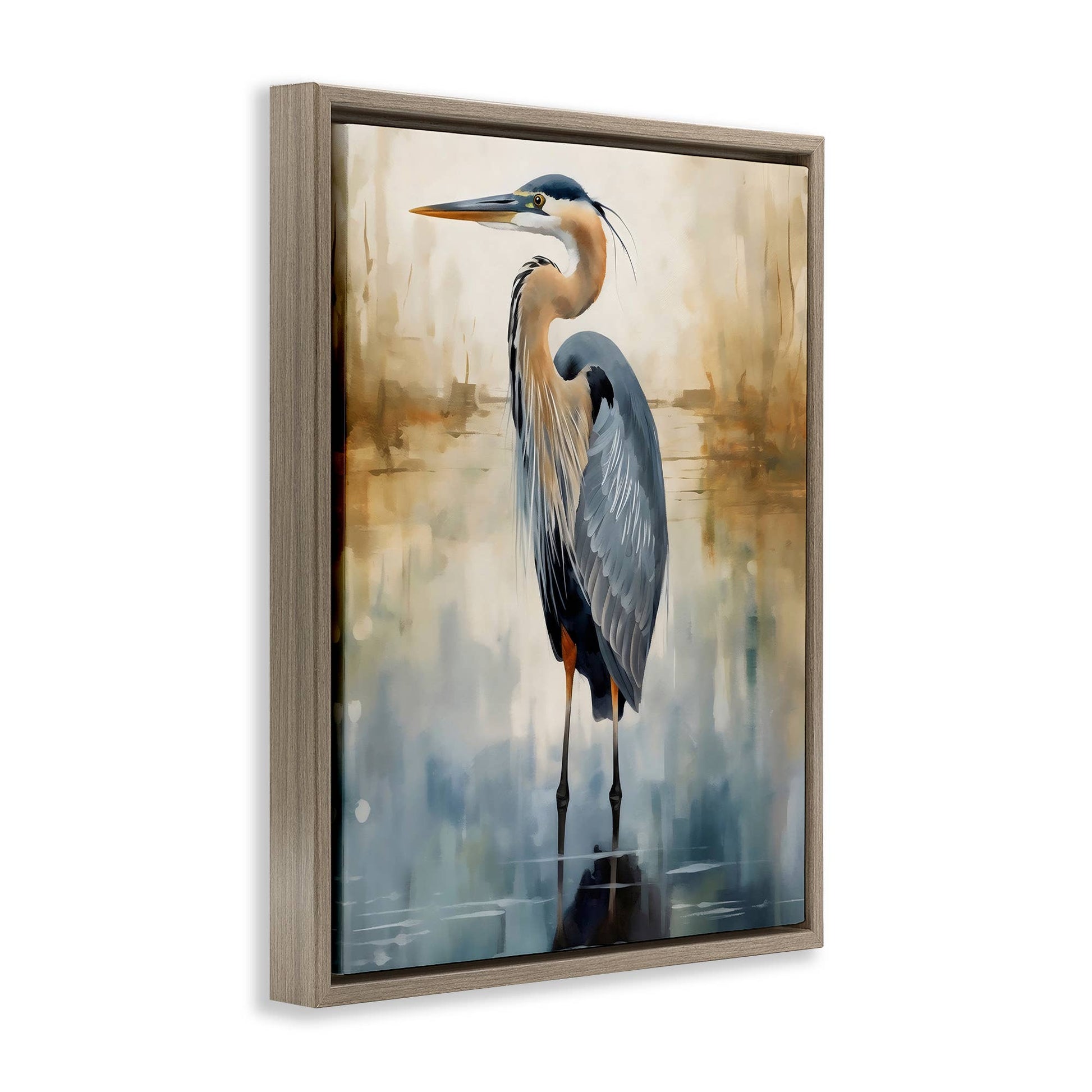 Peaceful Heron over Abstract - Framed Wall Art