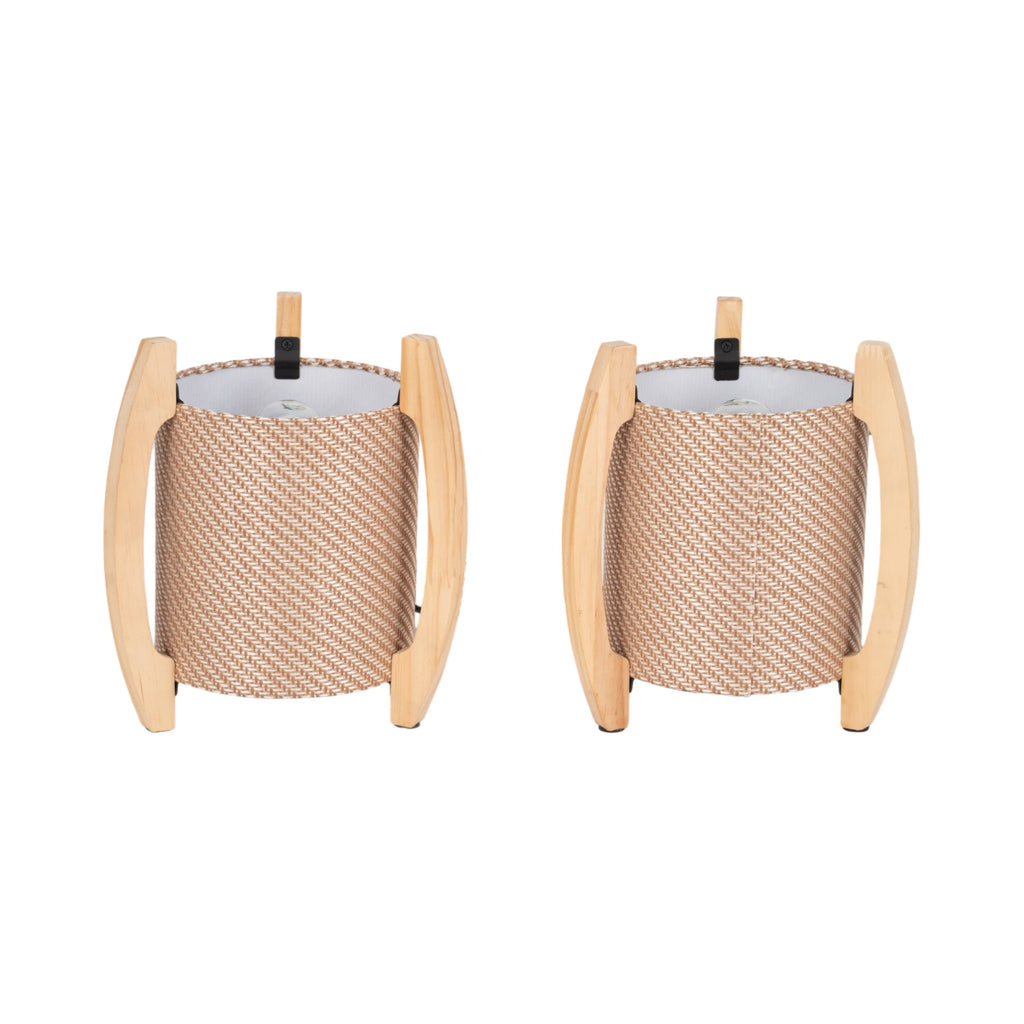 Table Lamps Set of 2 - Ivory Wood Cylinder Tripod, 11 in.