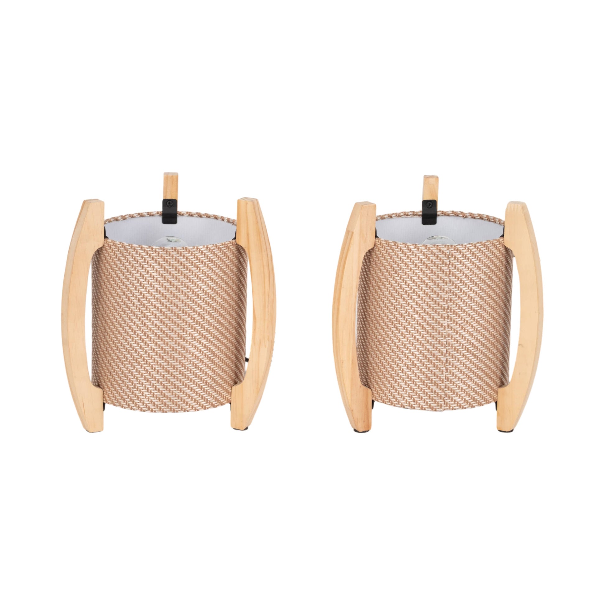 Table Lamps Set of 2 - Ivory Wood Cylinder Tripod, 11 in.