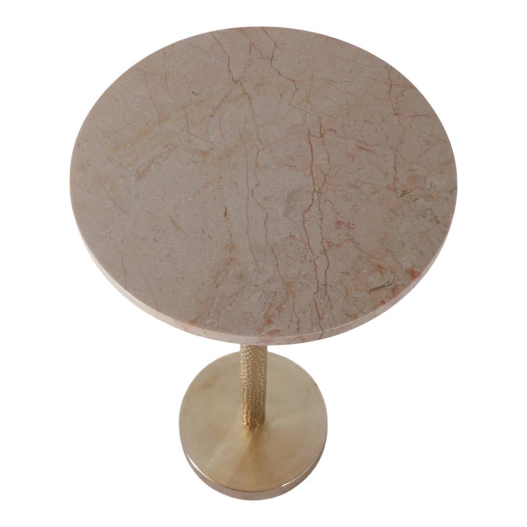 Drink Table - Ivory Marble Top Gold Metal Base, 25 in.