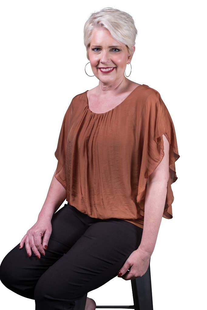 Aurora Flutter Fly Sleeve Silk Top w/ Band Bottom (BSS202)