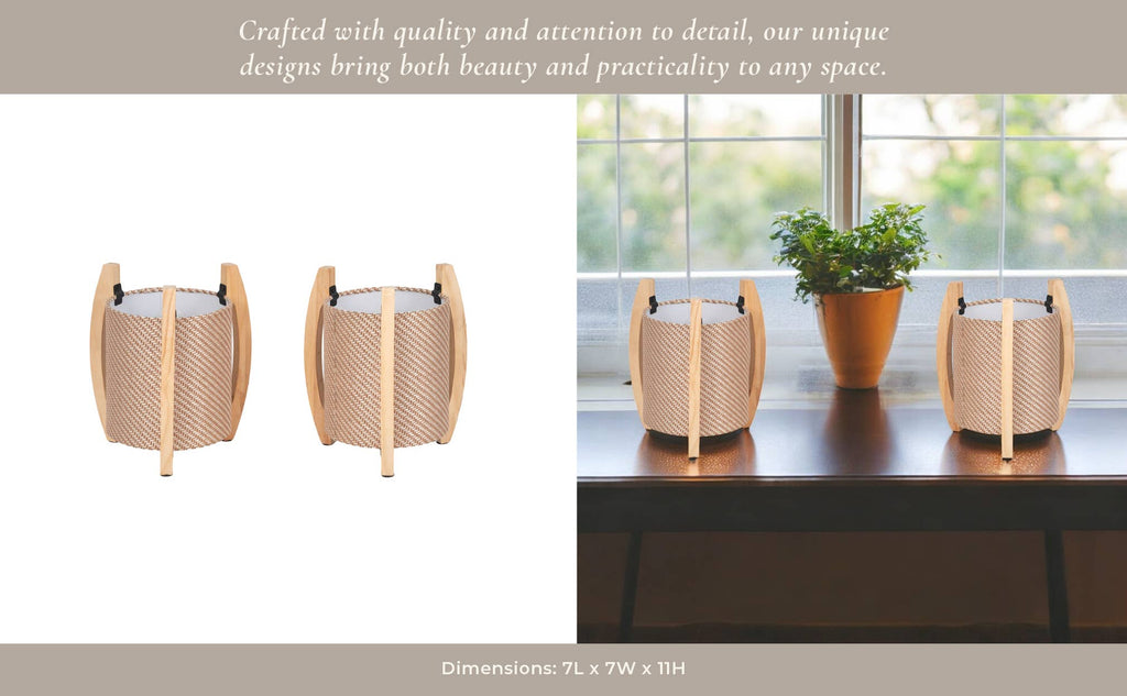 Table Lamps Set of 2 - Ivory Wood Cylinder Tripod, 11 in.