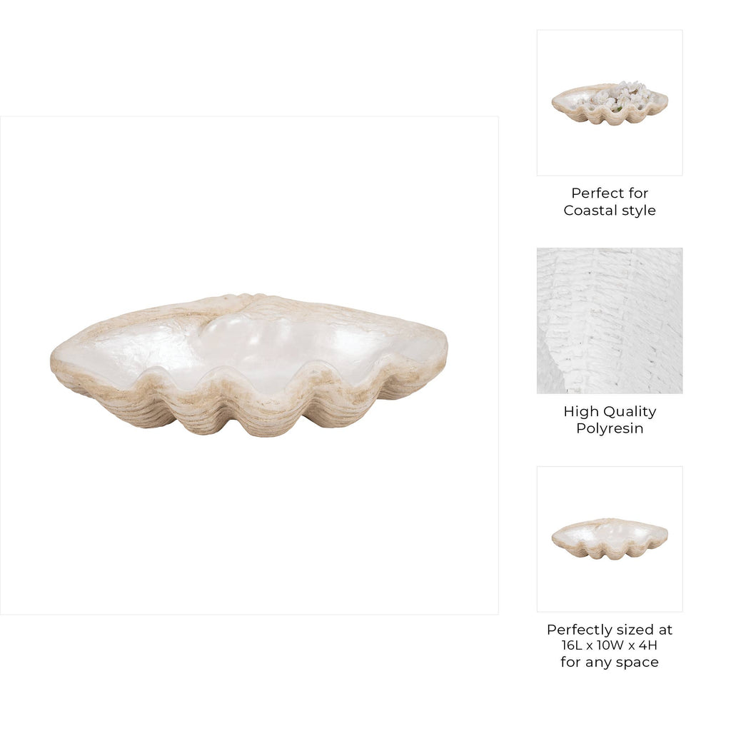 Decorative Bowl - Ivory Resin Coastal Wavy Rim, 16 in.