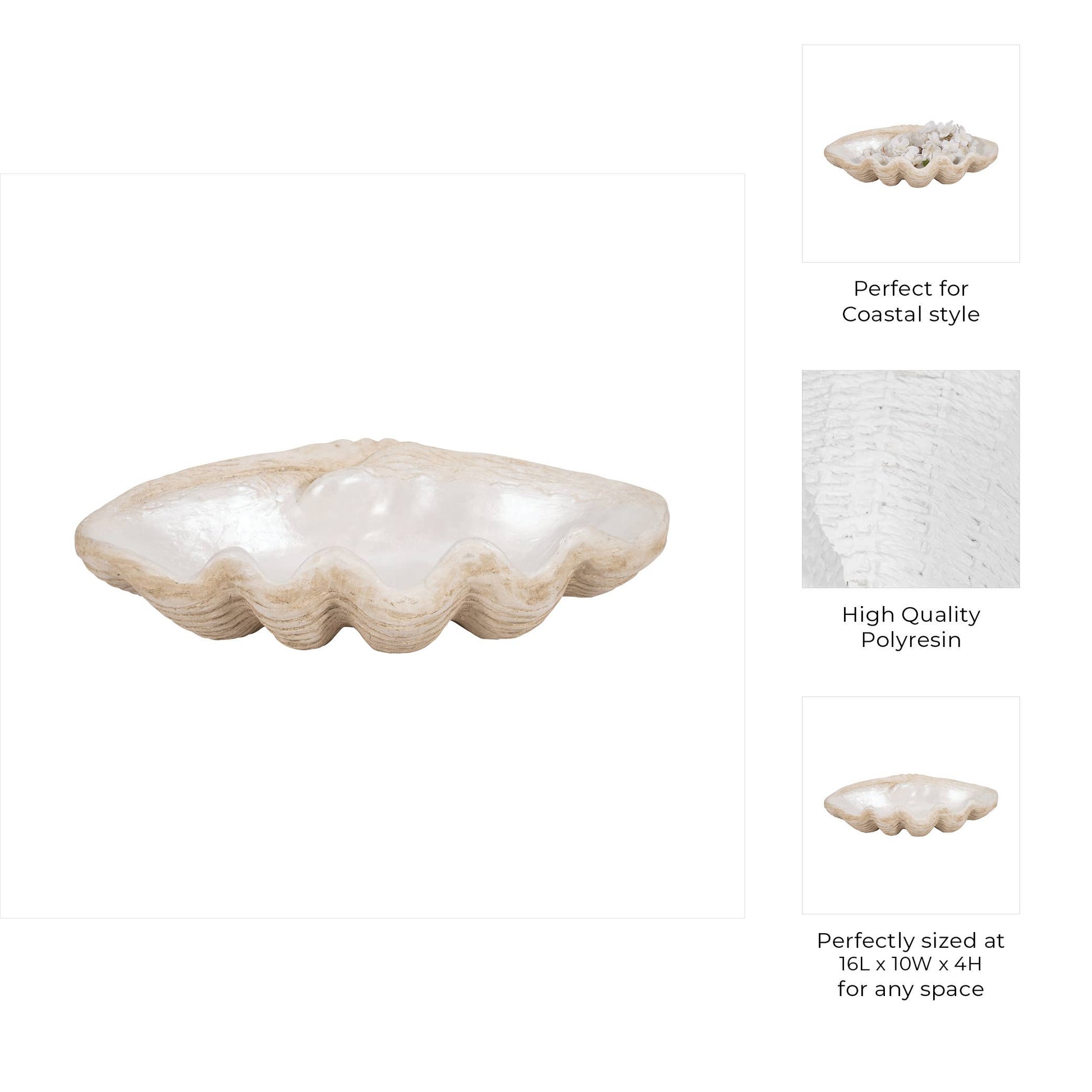 Decorative Bowl - Ivory Resin Coastal Wavy Rim, 16 in.