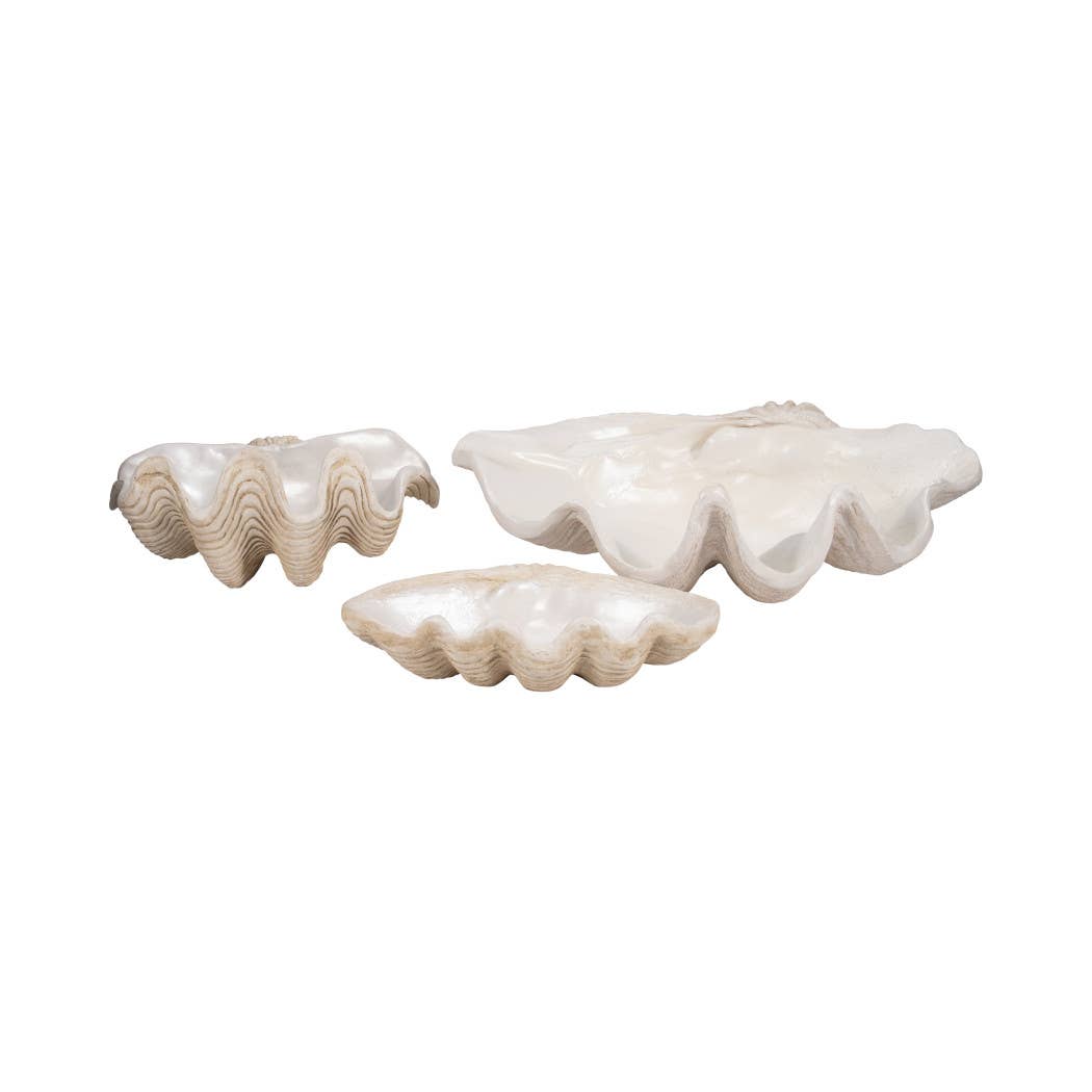 Decorative Bowl - Ivory Resin Coastal Wavy Rim, 16 in.