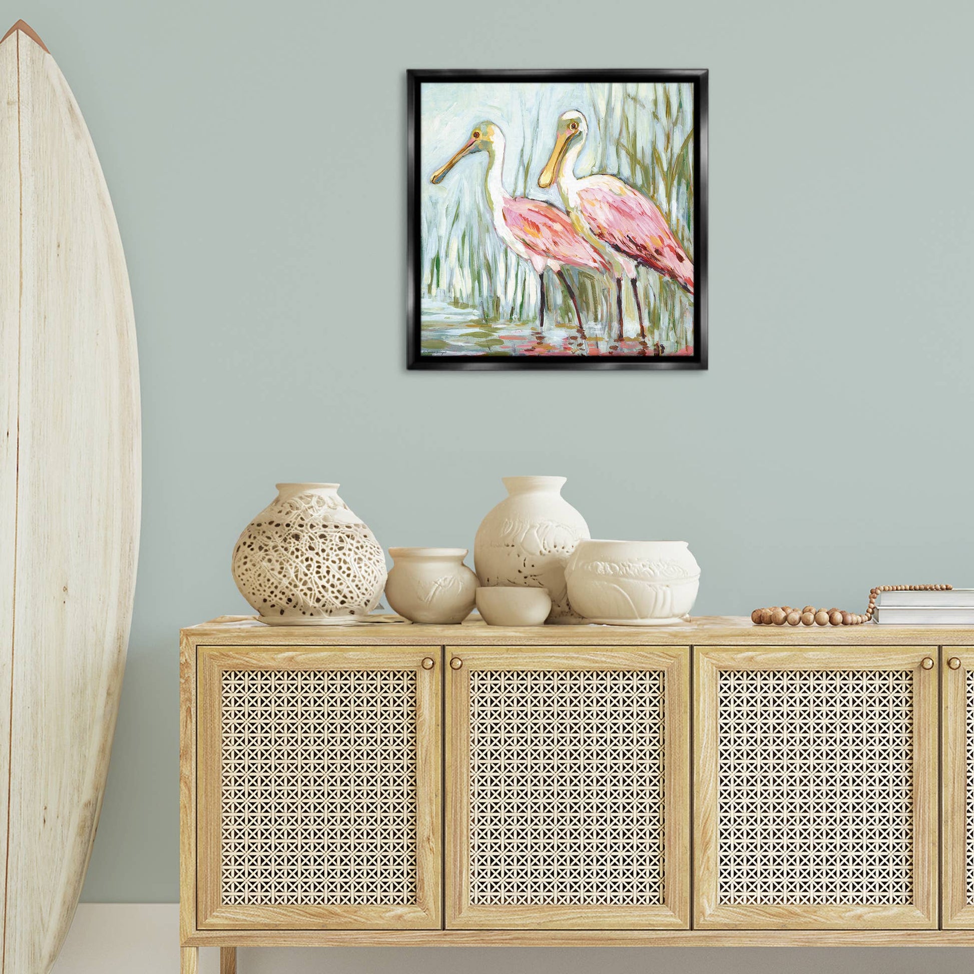 Spoonbill Birds Pair Floating Frame