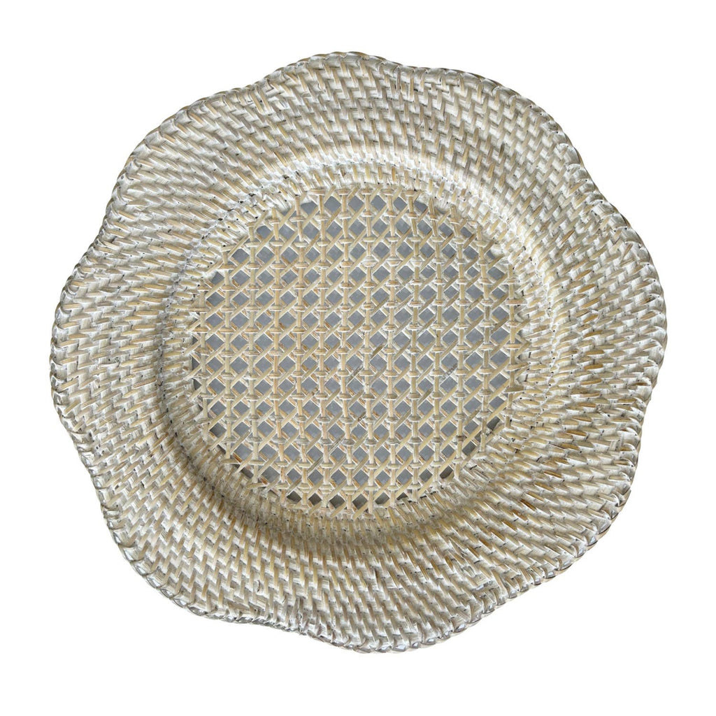 Scallop Rattan Charger Plate (Whitewash) Straw Placemat