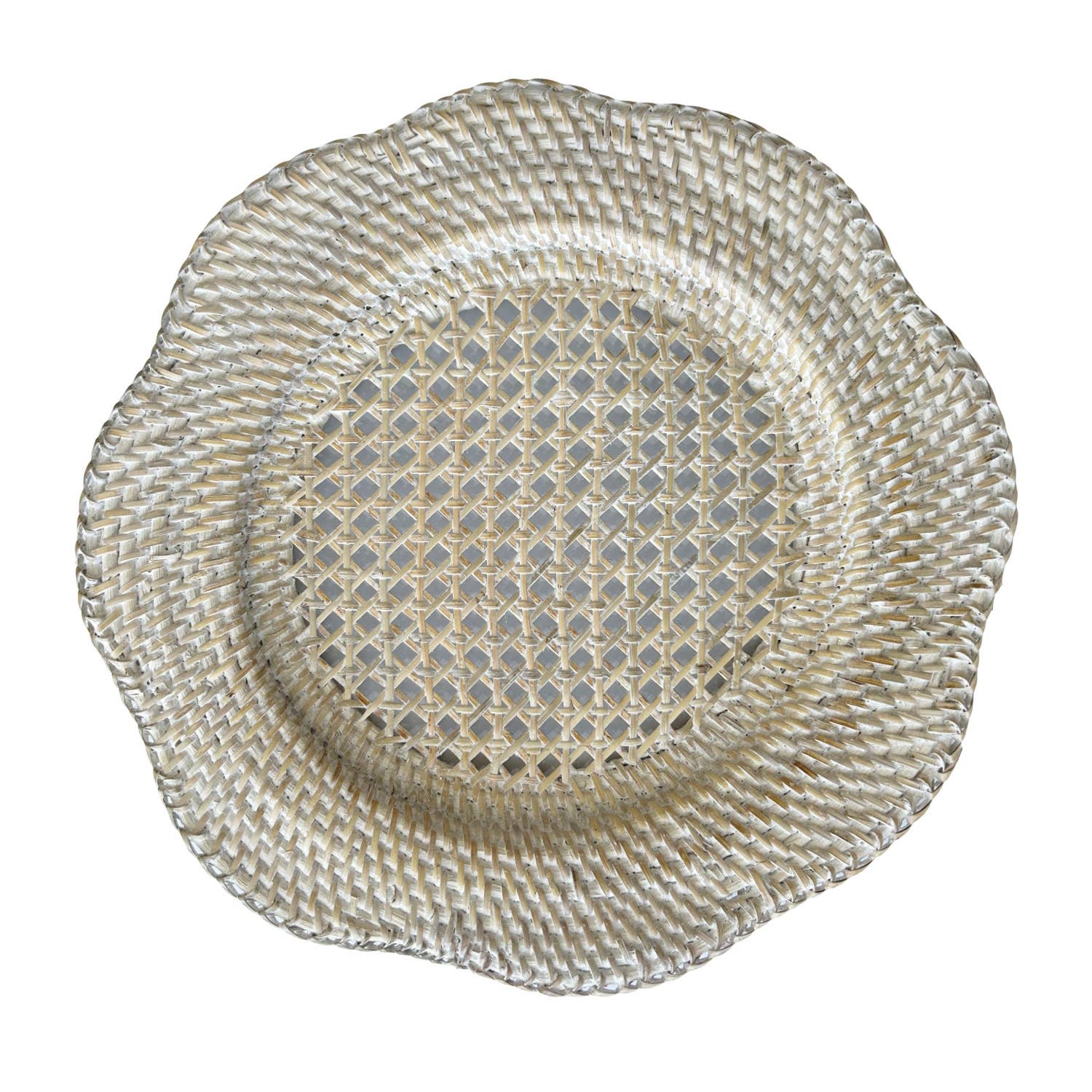 Scallop Rattan Charger Plate (Whitewash) Straw Placemat
