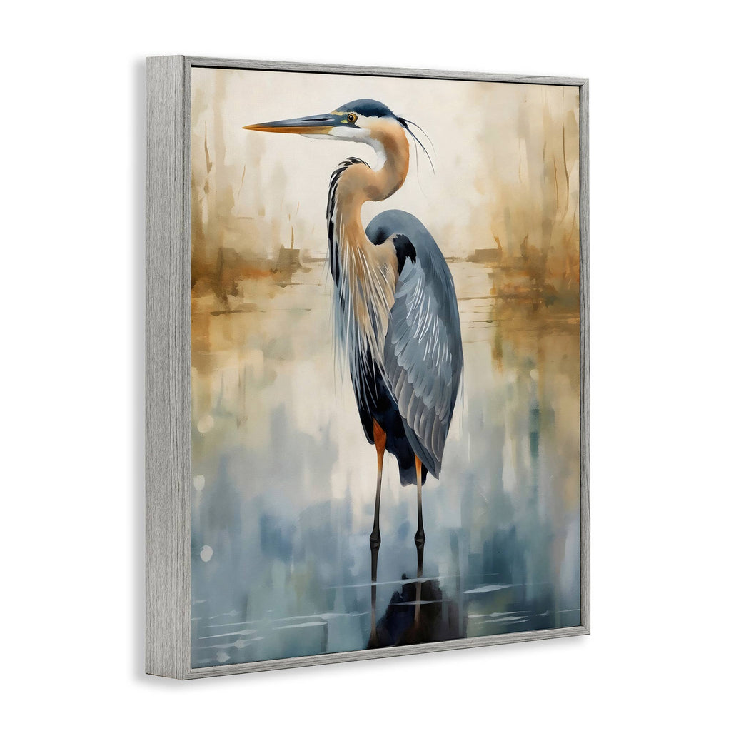 Peaceful Heron over Abstract - Framed Wall Art