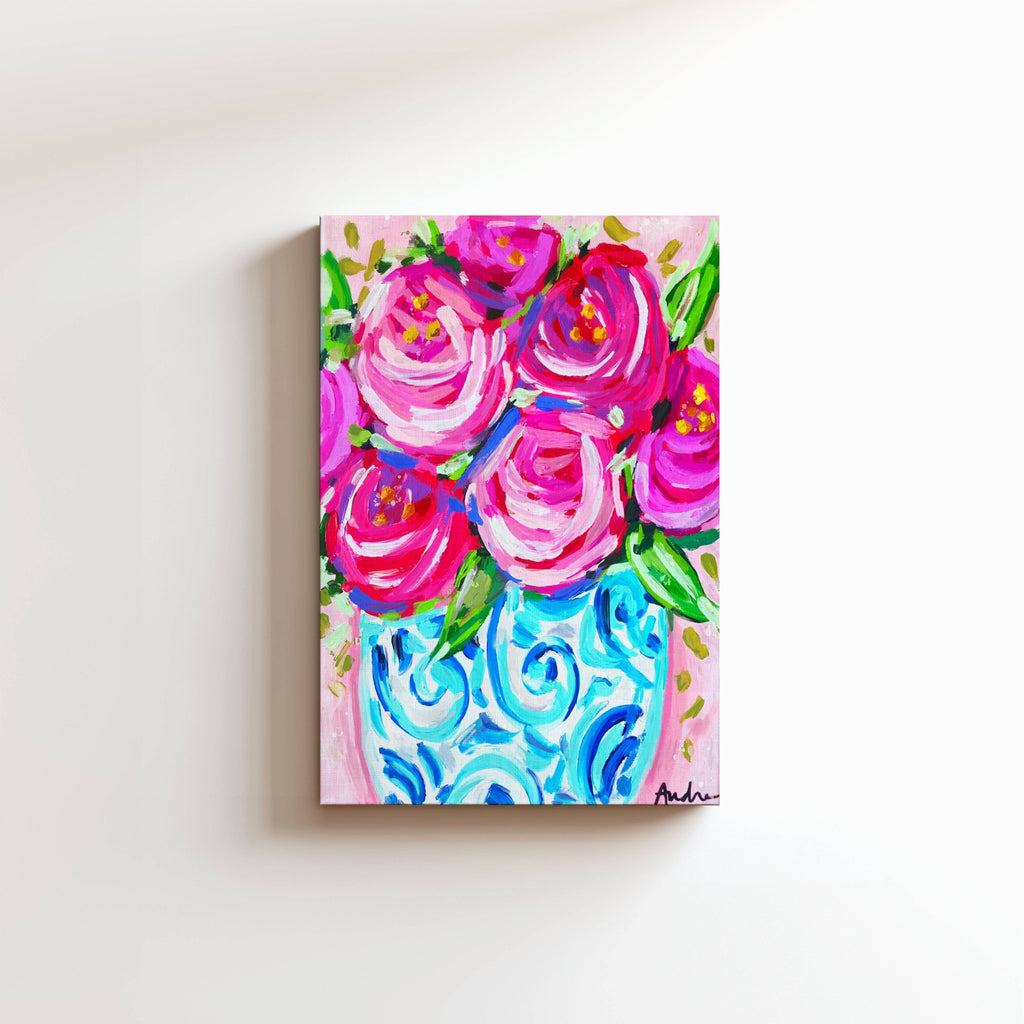 Roses Ginger Jar Vase Floral Canvas Print - Floral Bouquet Art Painting