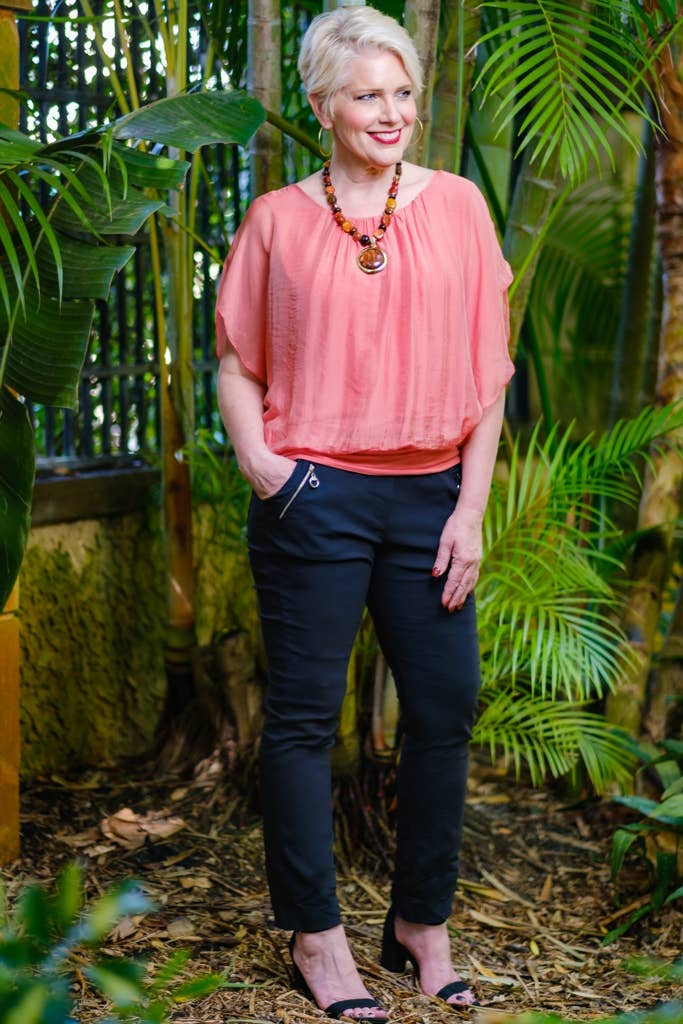 Aurora Flutter Fly Sleeve Silk Top w/ Band Bottom (BSS202)