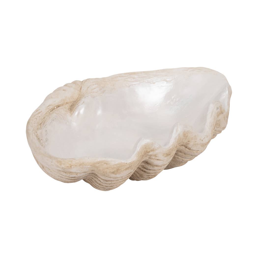 Decorative Bowl - Ivory Resin Coastal Wavy Rim, 16 in.