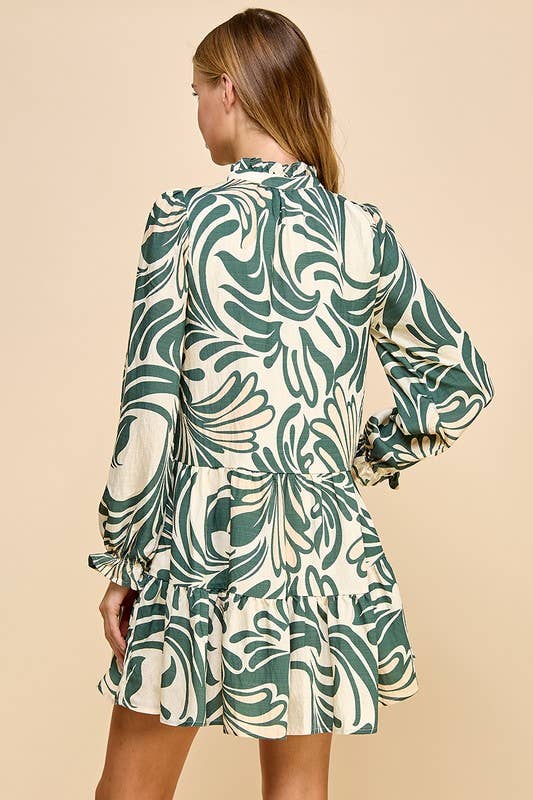 Olive Printed Long Sleeve Dress