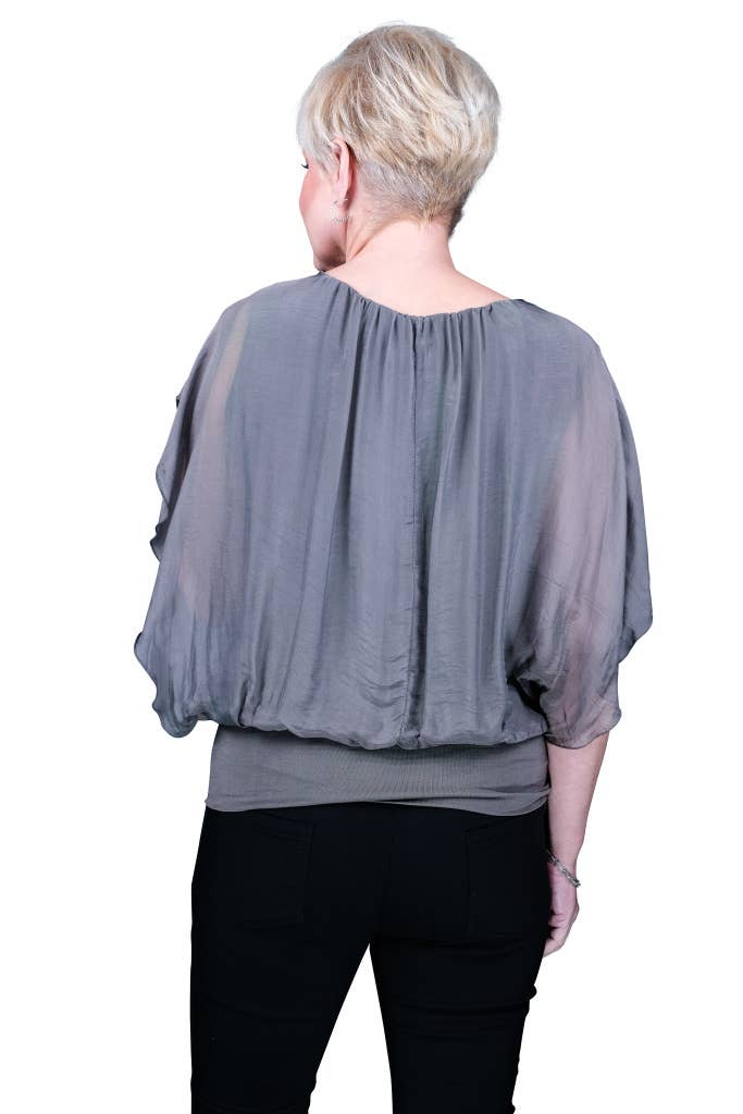 Aurora Flutter Fly Sleeve Silk Top w/ Band Bottom (BSS202)