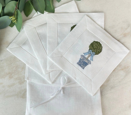 Chinoiserie Boxwood Topiary Cocktail Napkin Set