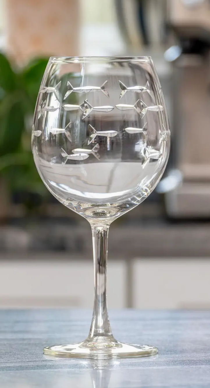 Etched Fish Red Wine Balloon Glass