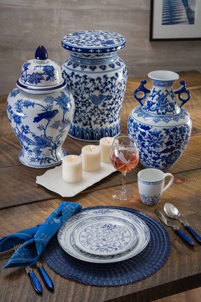 Blue Garden Lotus Podium Stools