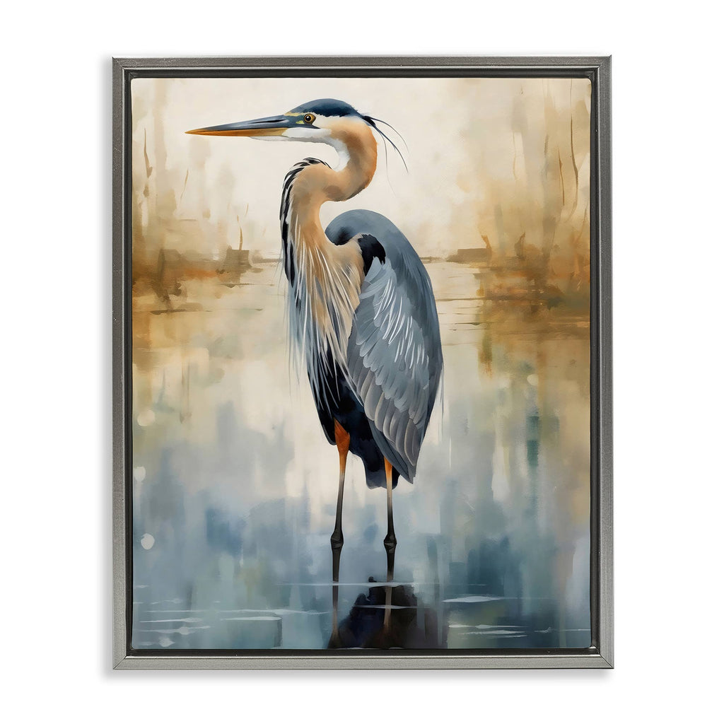 Peaceful Heron over Abstract - Framed Wall Art