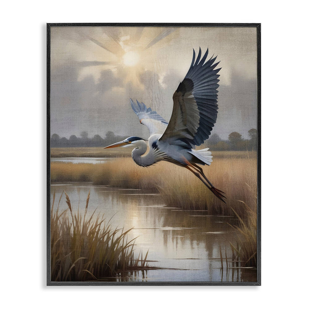 Heron Flight over Wetlands - Framed Wall Art
