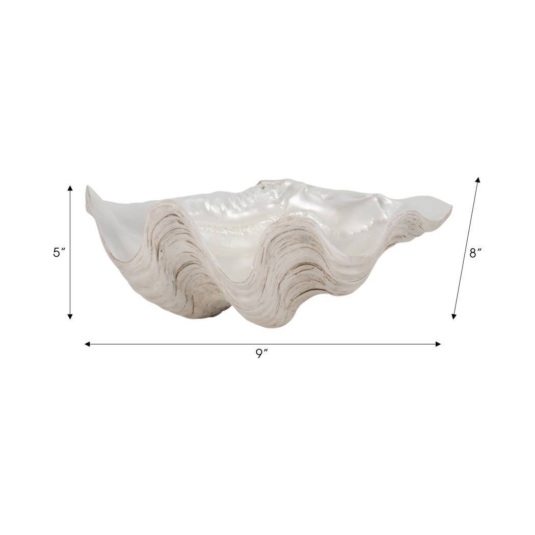 Decorative Bowl - Ivory Resin Coastal Pearlized Shell, 9 in.