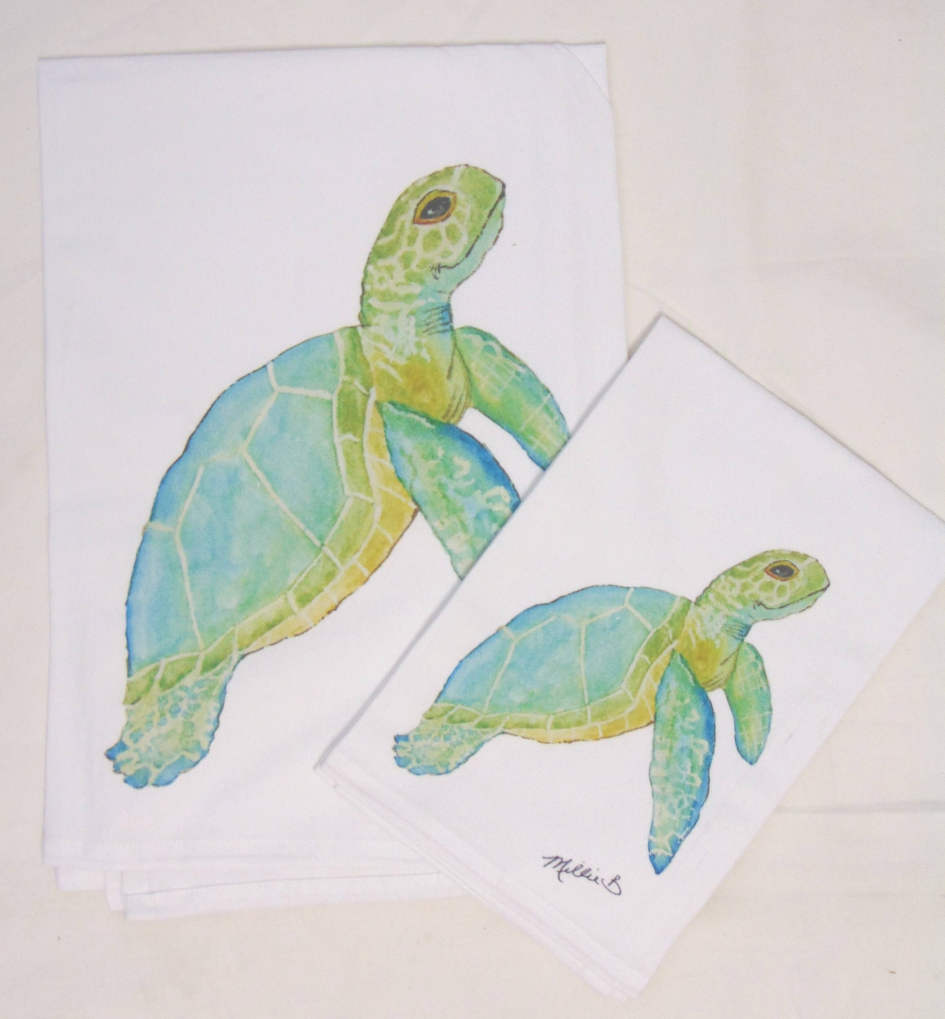 Limited Edition Aqua Sea Turtle White Flour Sack Towel