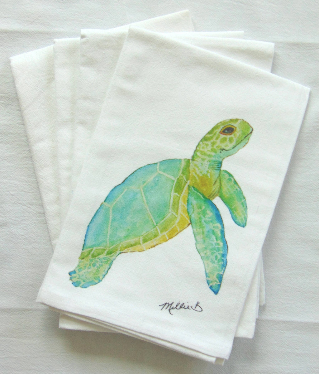 Limited Edition Aqua Sea Turtle White Flour Sack Towel