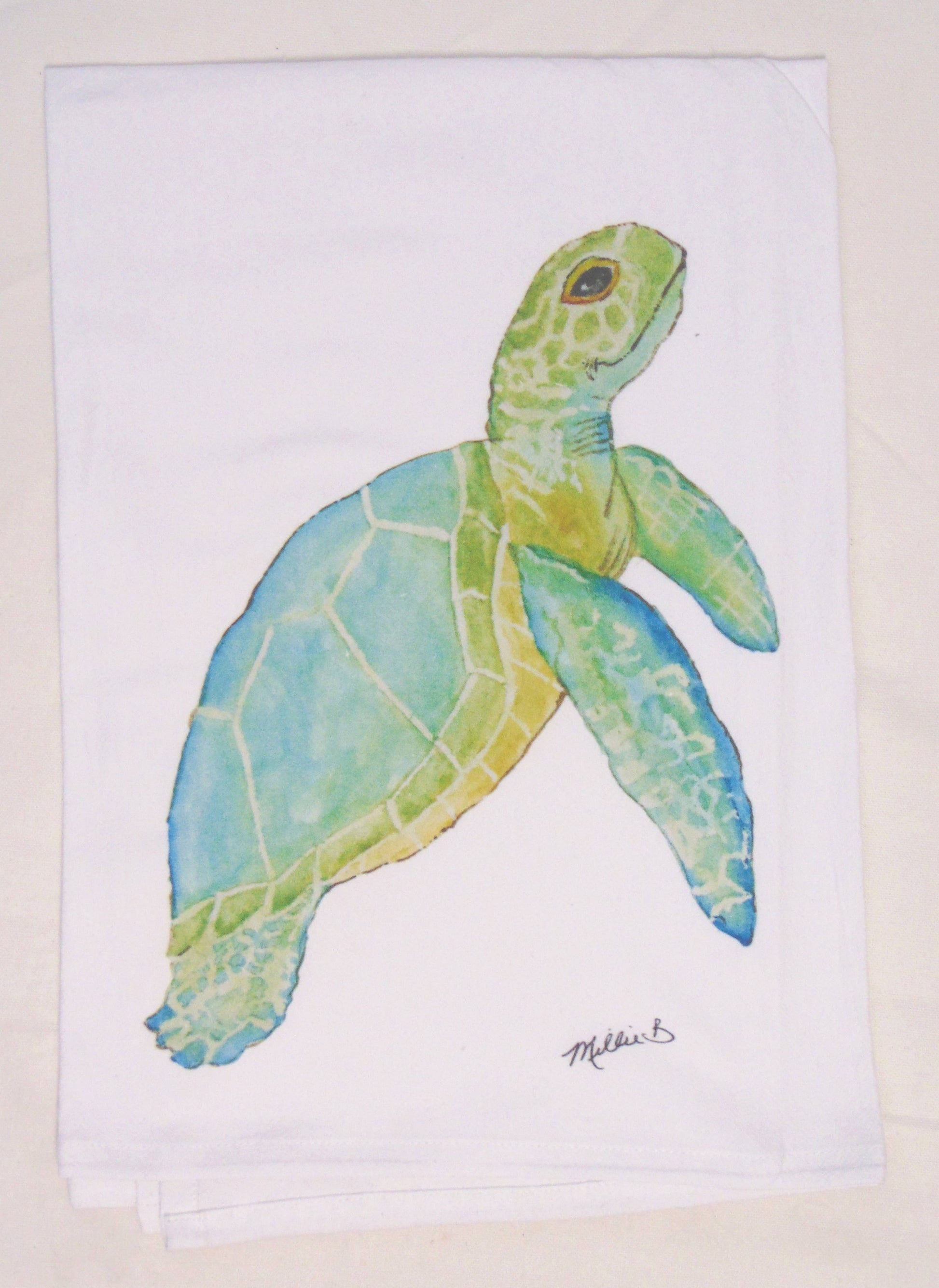 Limited Edition Aqua Sea Turtle White Flour Sack Towel