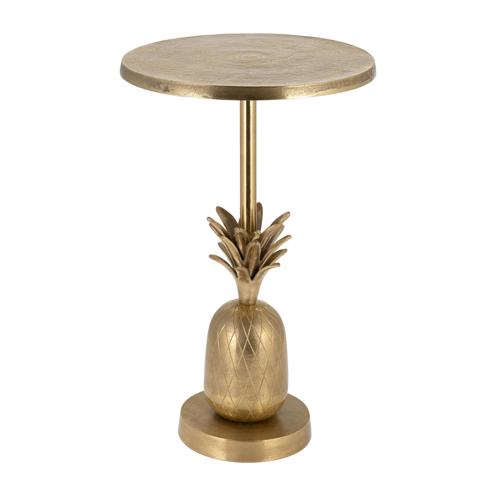 Gold 15x24 in. Metal Round Top Pineapple Side Table