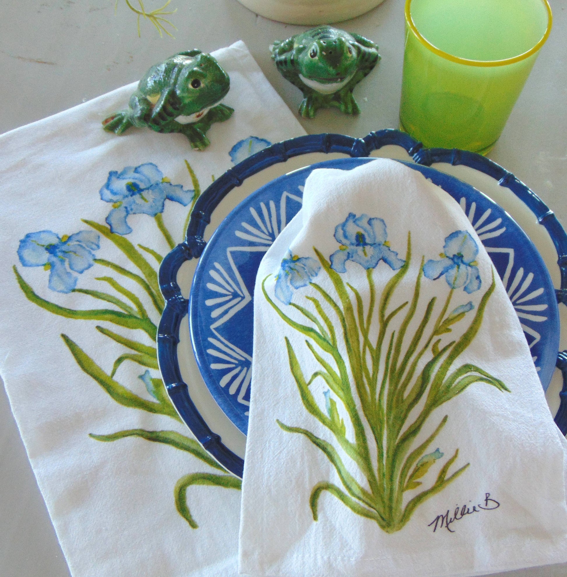 Limited Edition Blue Iris White Flour Sack Towel