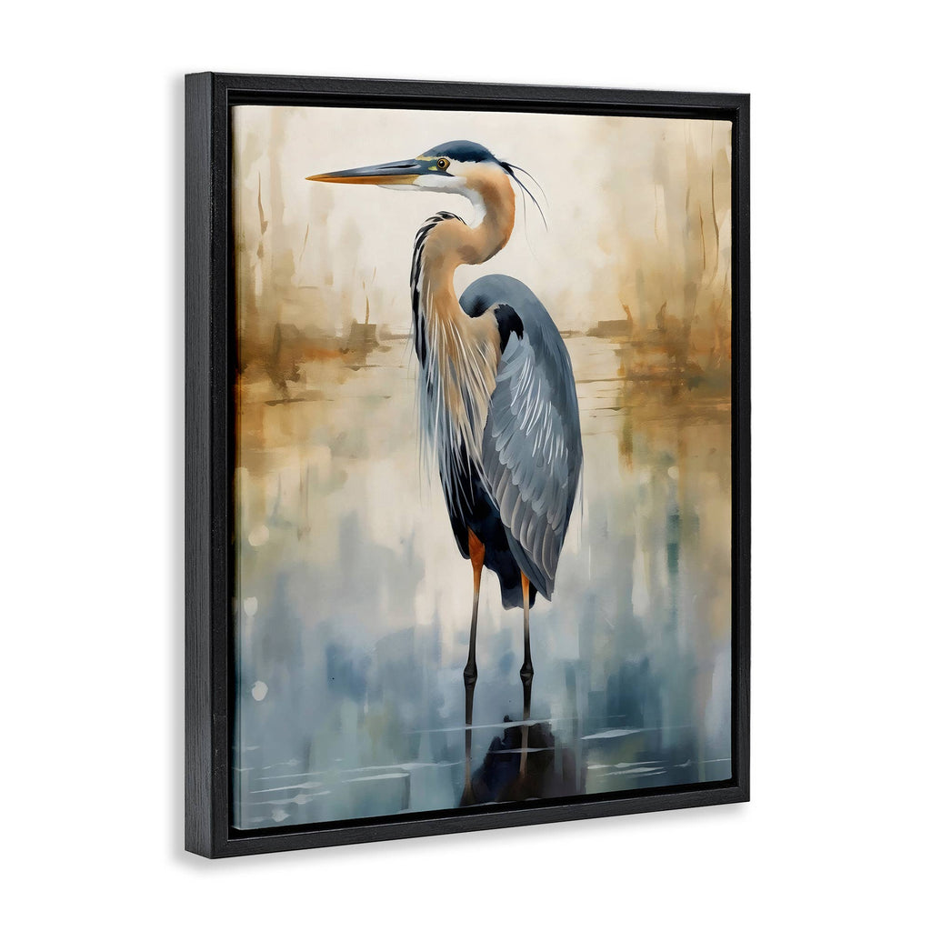 Peaceful Heron over Abstract - Framed Wall Art