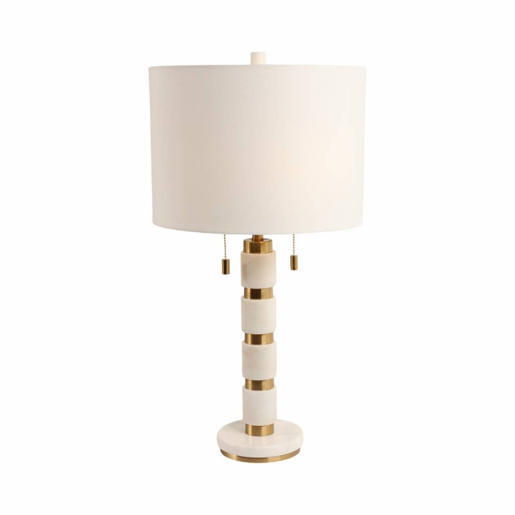 White/Gold 27x14 in. Stacked Marble Table Lamp with 2 Pulls