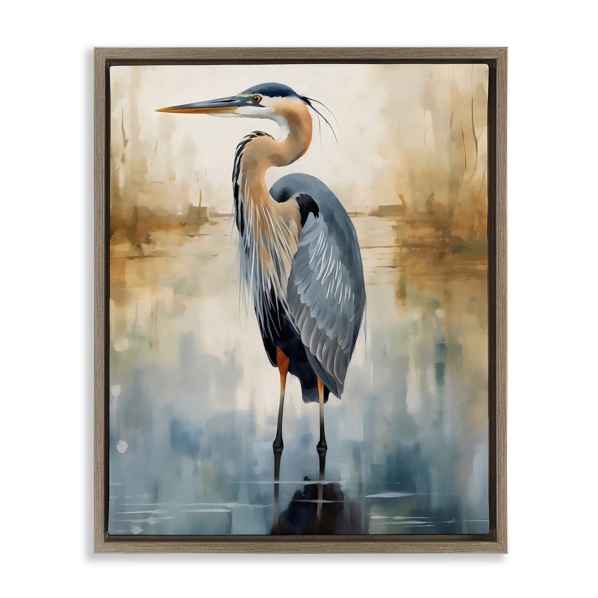 Peaceful Heron over Abstract - Framed Wall Art