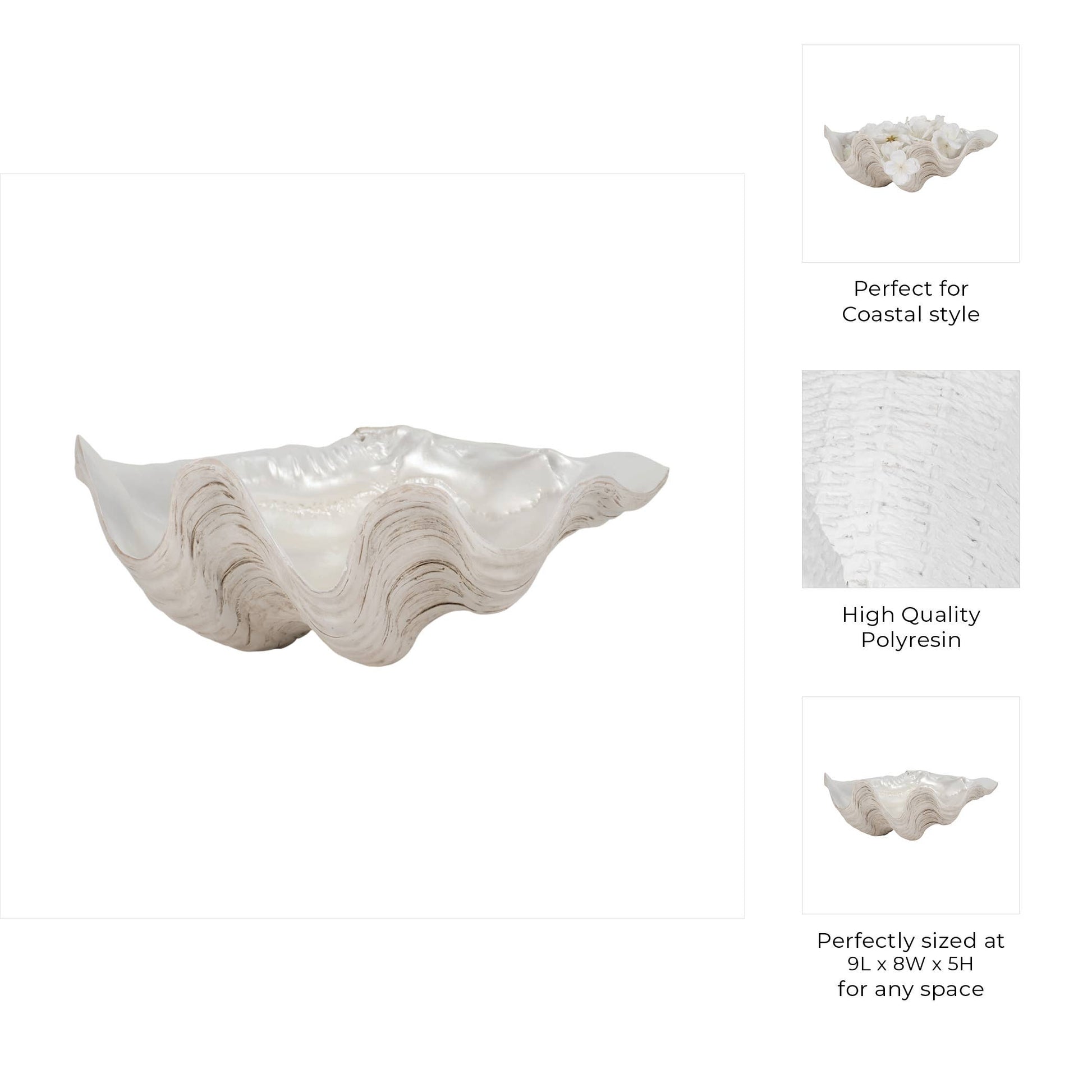 Decorative Bowl - Ivory Resin Coastal Pearlized Shell, 9 in.