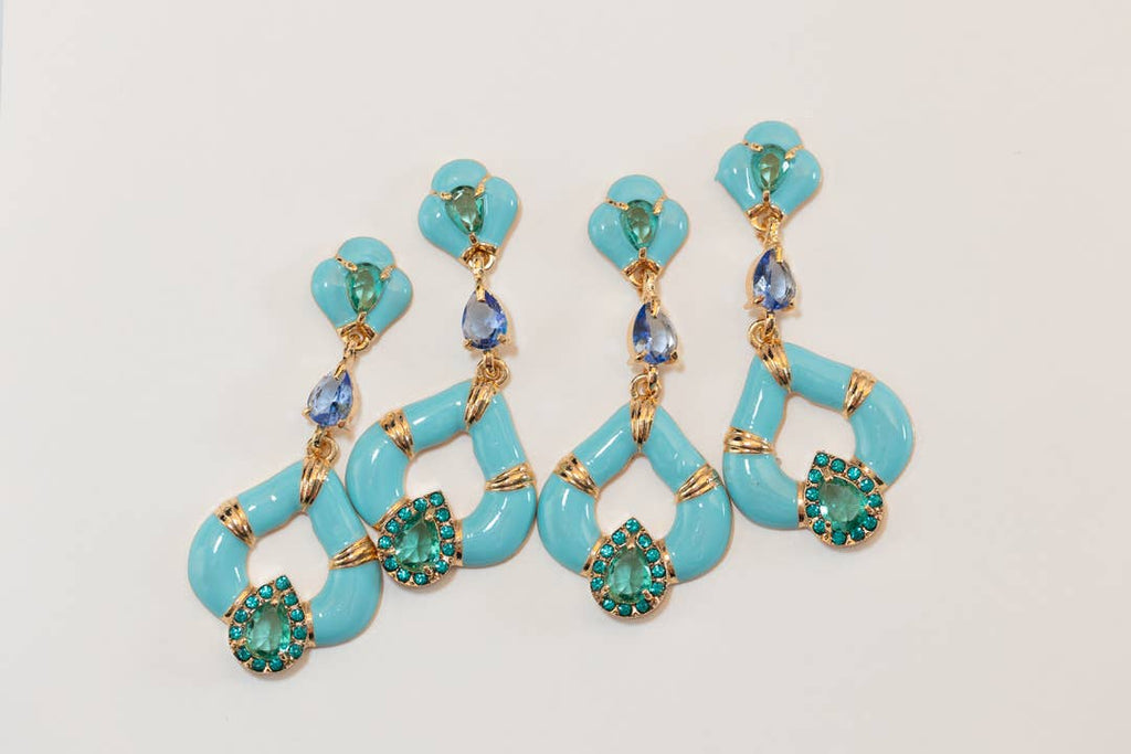 Aegean Dream Crystal Turquoise Teardrop Statement Earrings