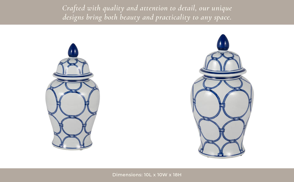 Ceramic Classic Links Decorative Temple Jar - Blue, 18 in.