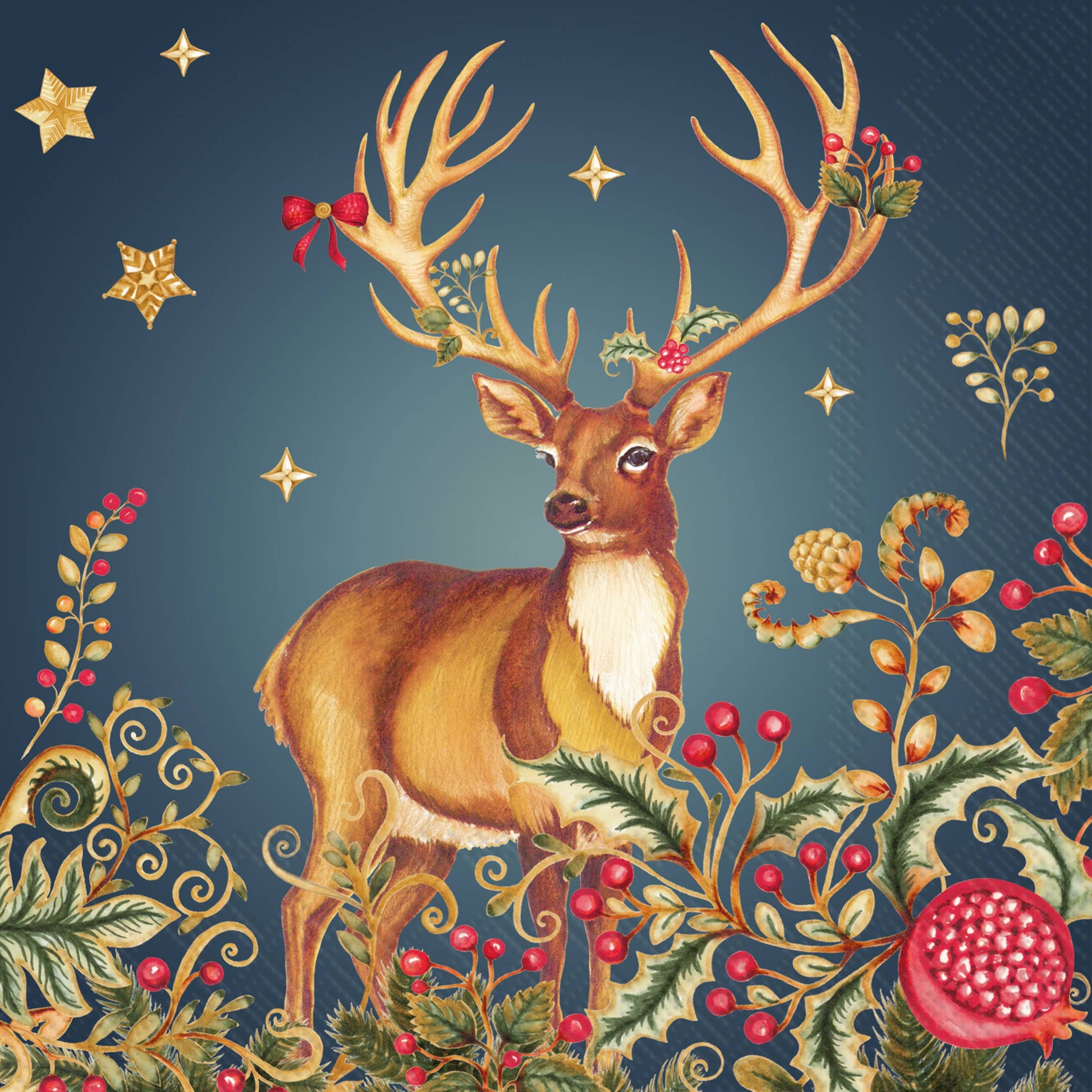 Paper Cocktail Napkins 20ct Opulent Deer Blue Christmas