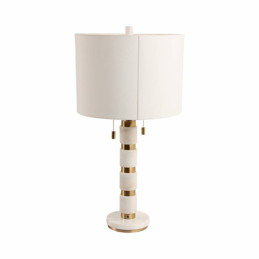 White/Gold 27x14 in. Stacked Marble Table Lamp with 2 Pulls