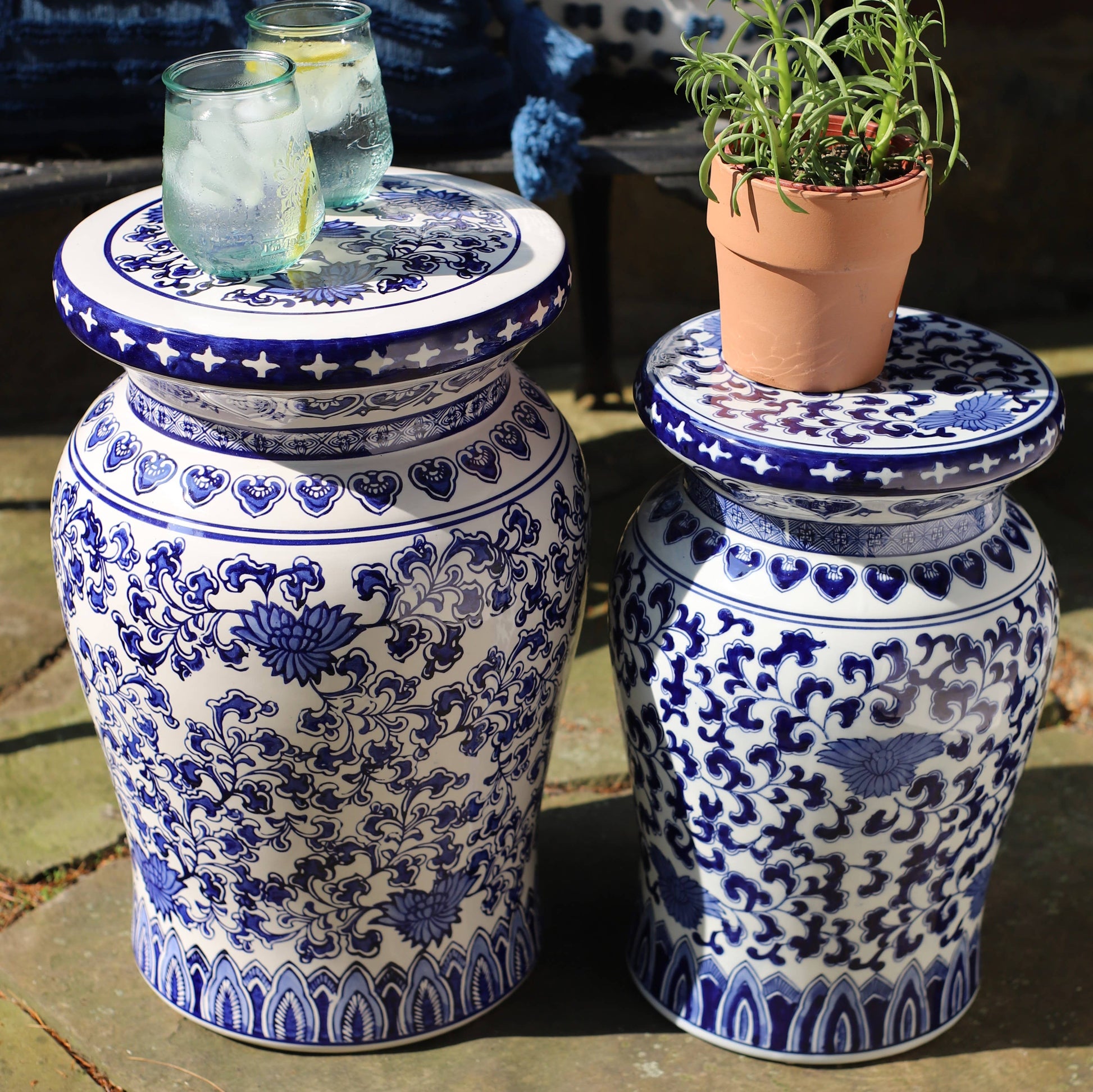 Blue Garden Lotus Podium Stools