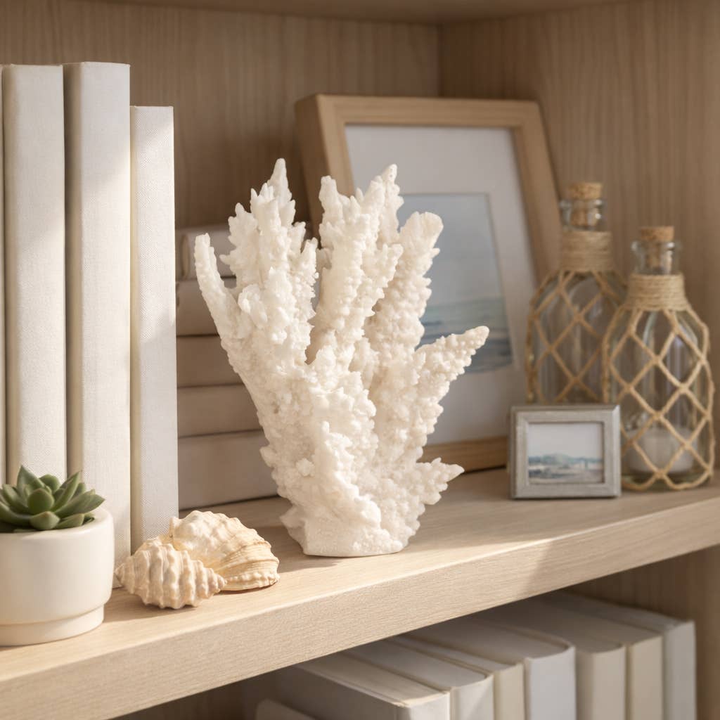 White 10 in. Resin Novelty Coastal Coral Reef Figurine