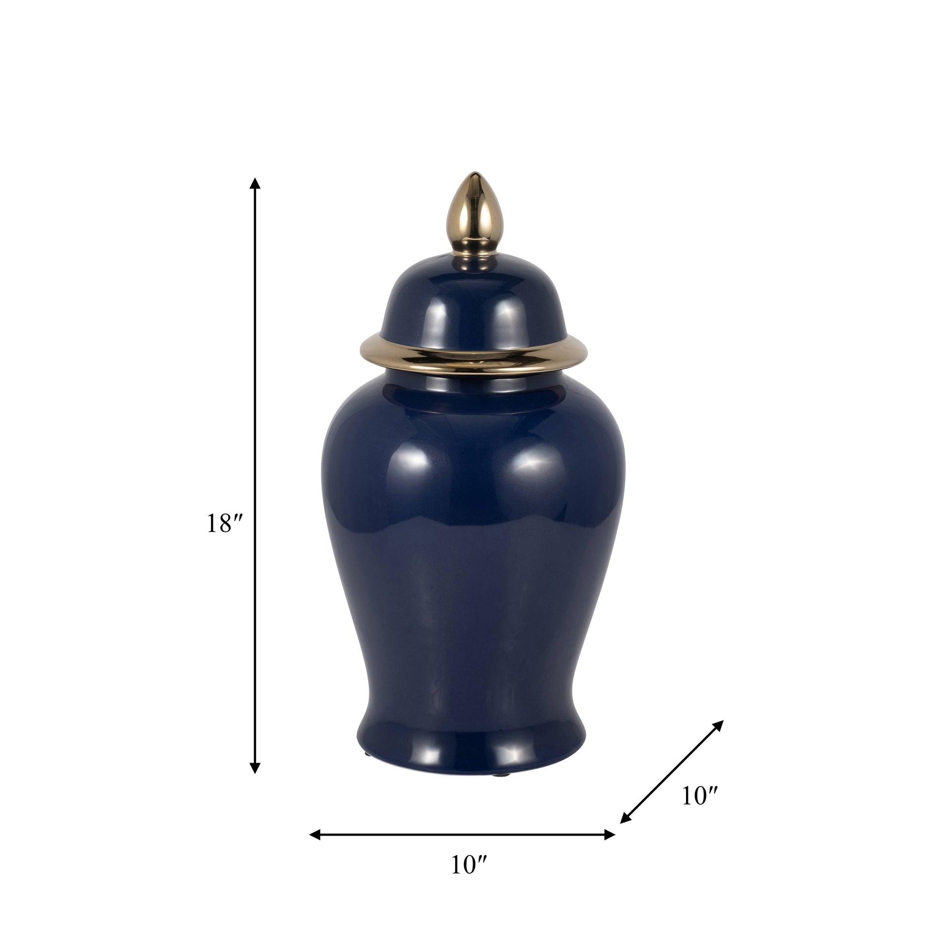 Ceramic Classic Decorative Temple Jar - Navy/Gold, 18 in.