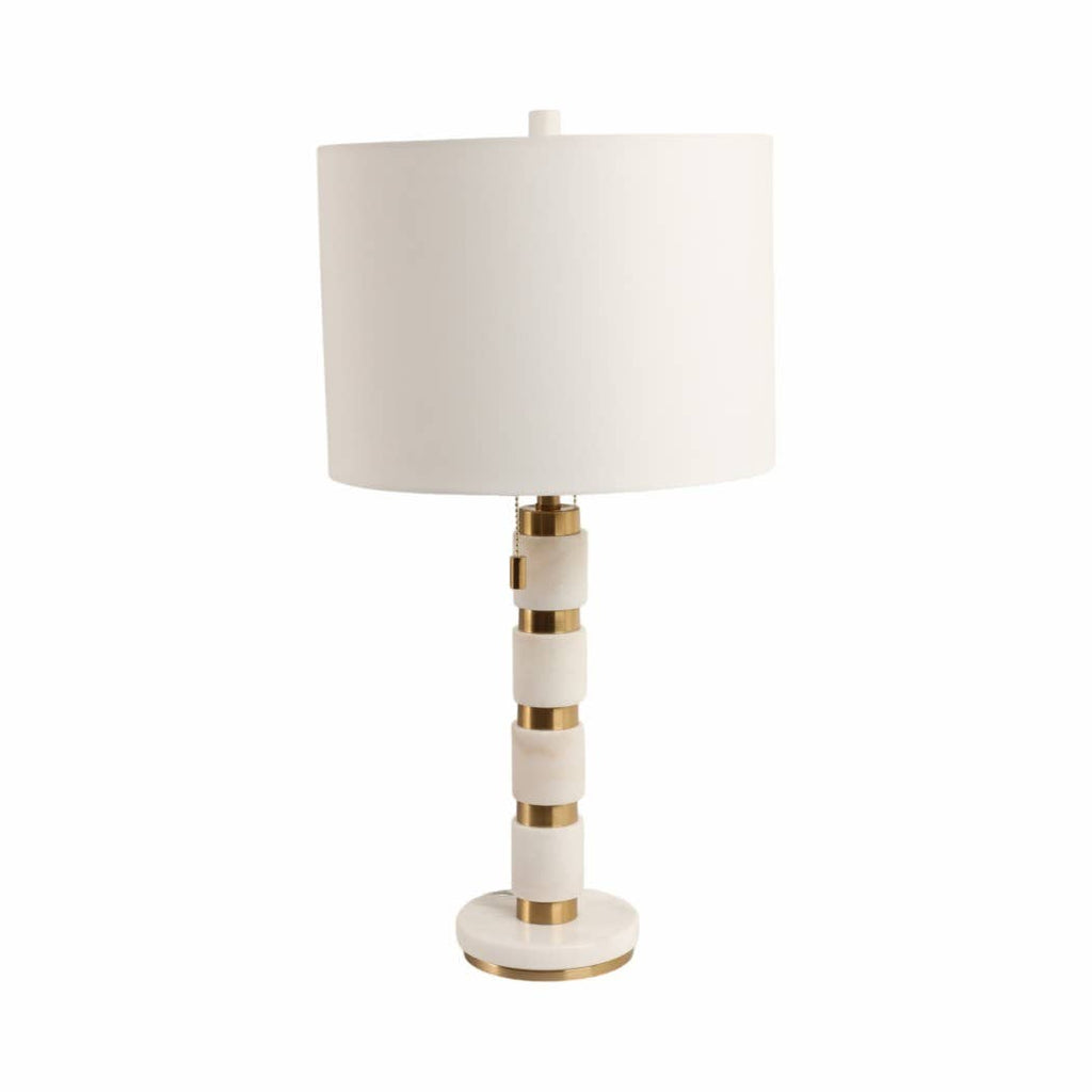 White/Gold 27x14 in. Stacked Marble Table Lamp with 2 Pulls