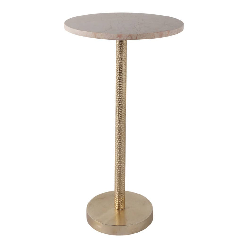 Drink Table - Ivory Marble Top Gold Metal Base, 25 in.