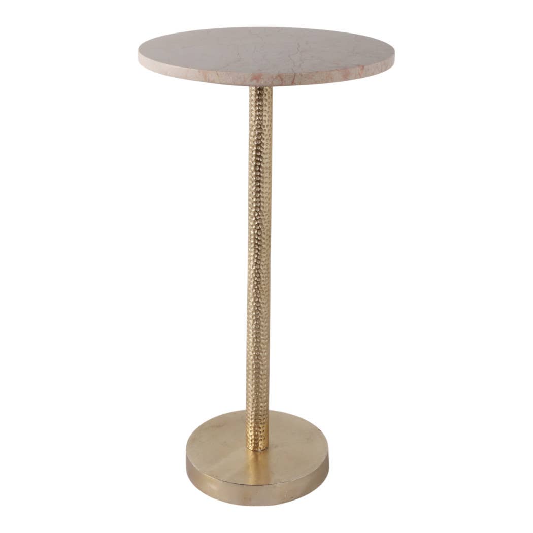 Drink Table - Ivory Marble Top Gold Metal Base, 25 in.