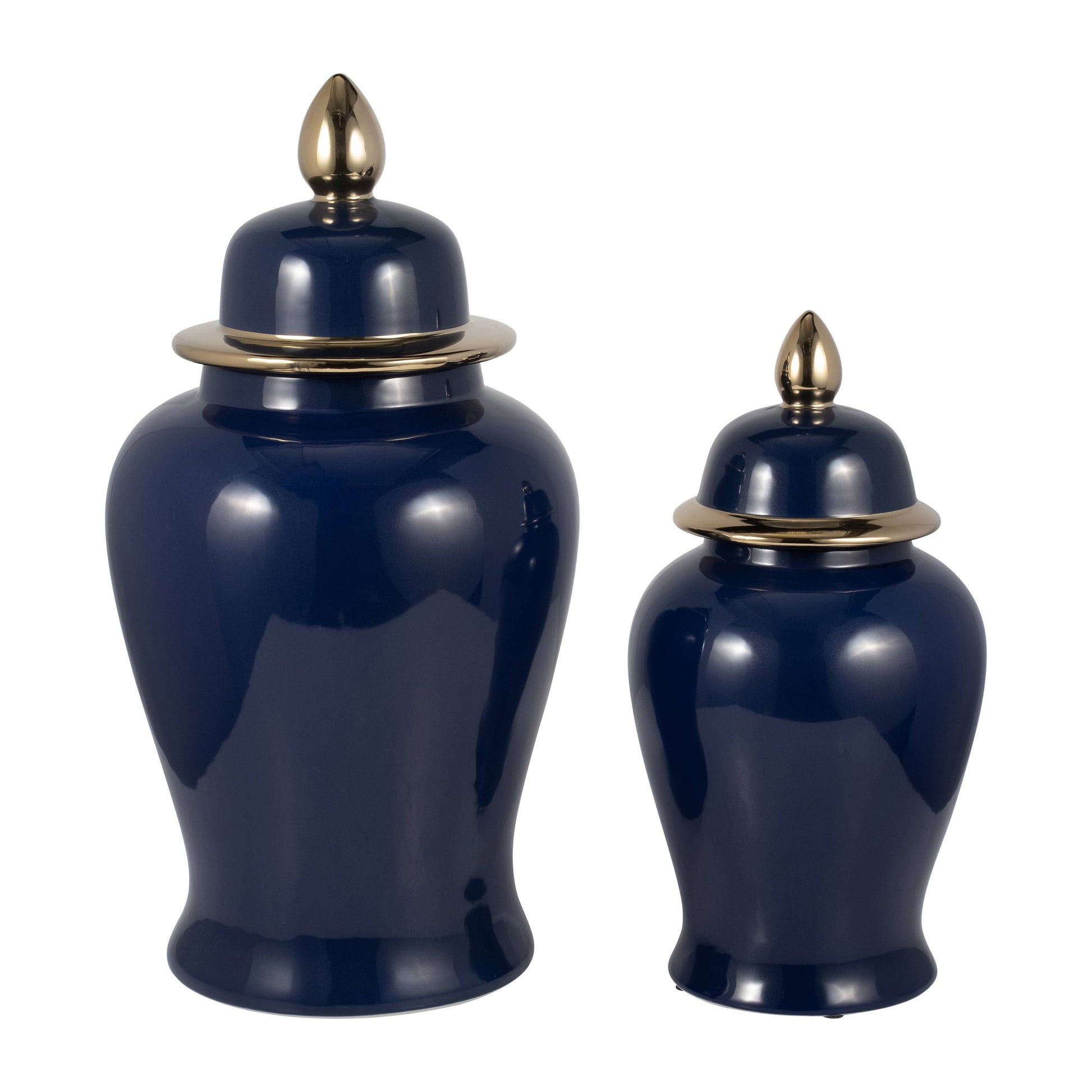 Ceramic Classic Decorative Temple Jar - Navy/Gold, 18 in.