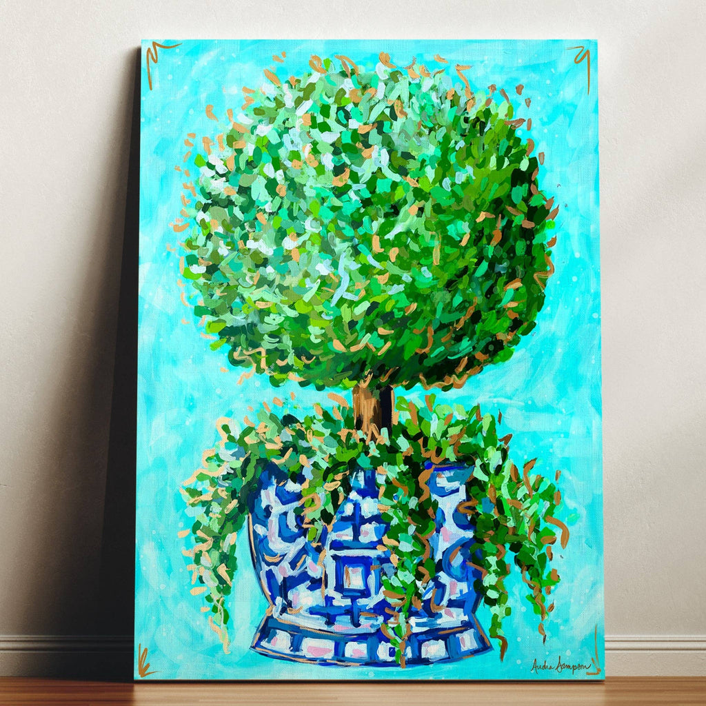 Topiary Canvas Print - Blue and White Vase Art Painting